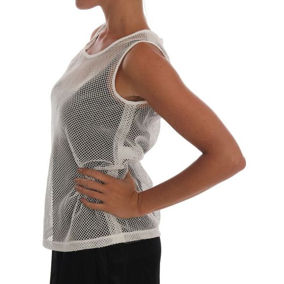 Dolce & Gabbana Mesh Sleeveless Top Round Neck Women White Tops & T-Shirts - Picture 2 of 6